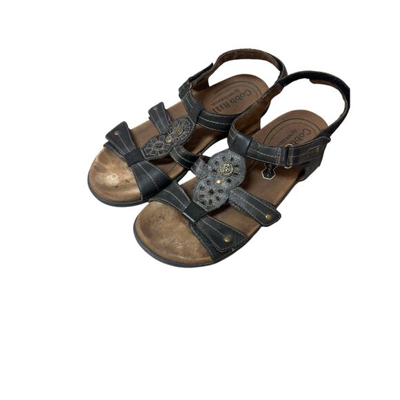 Cobb Hill Strappy Black Leather Comfort Sandals - Women's Size - Picture 1 of 8